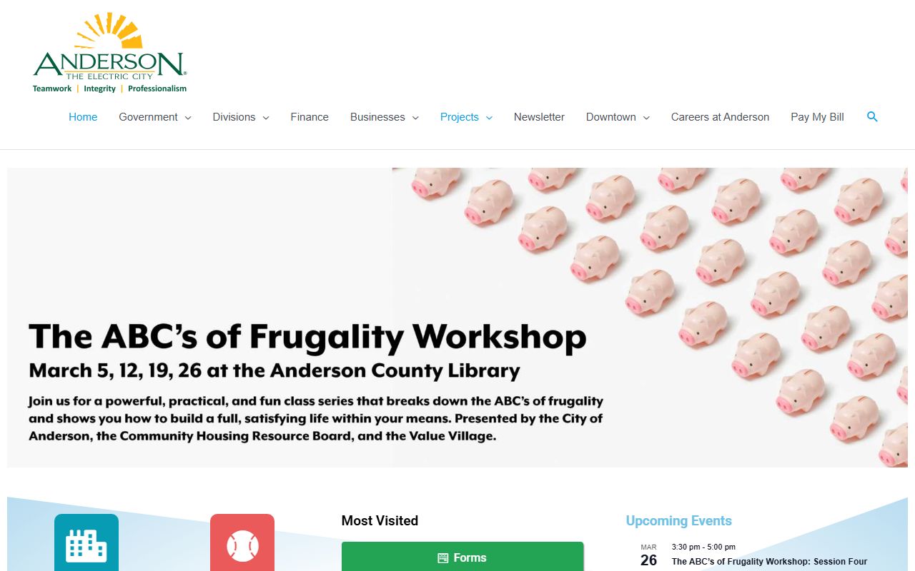 City of Anderson South Carolina website for property records and local government services