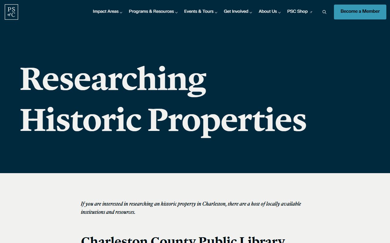 Preservation Society of Charleston research guide for historic property records