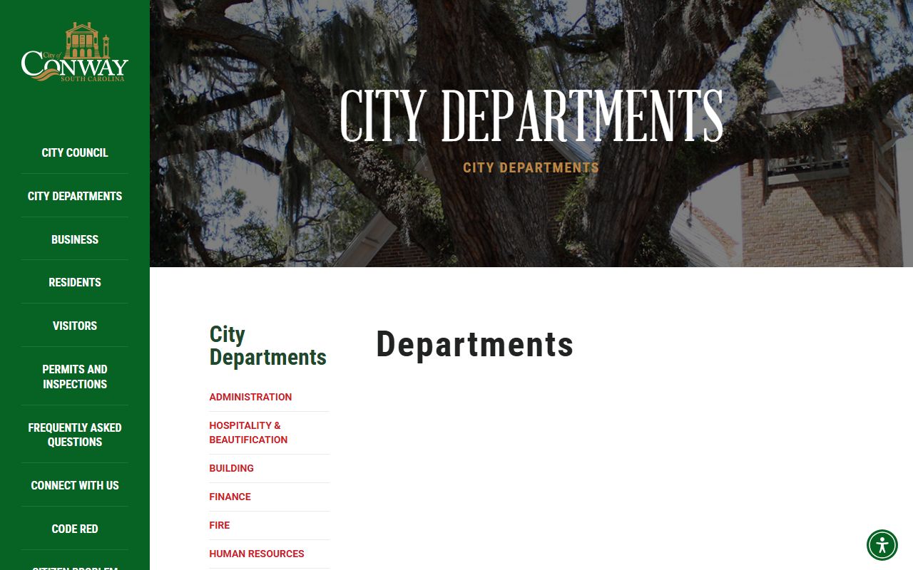 Conway South Carolina city departments including planning and development for property records