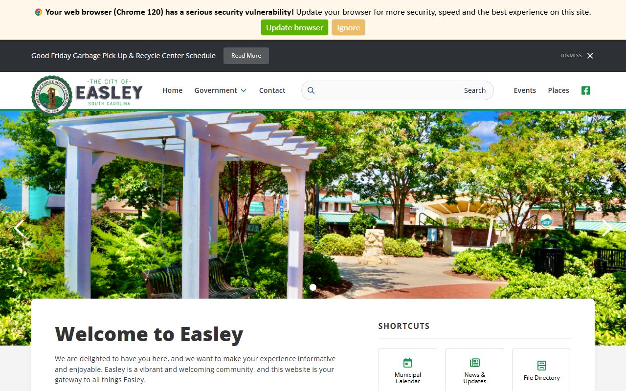 City of Easley South Carolina website property records and local government services