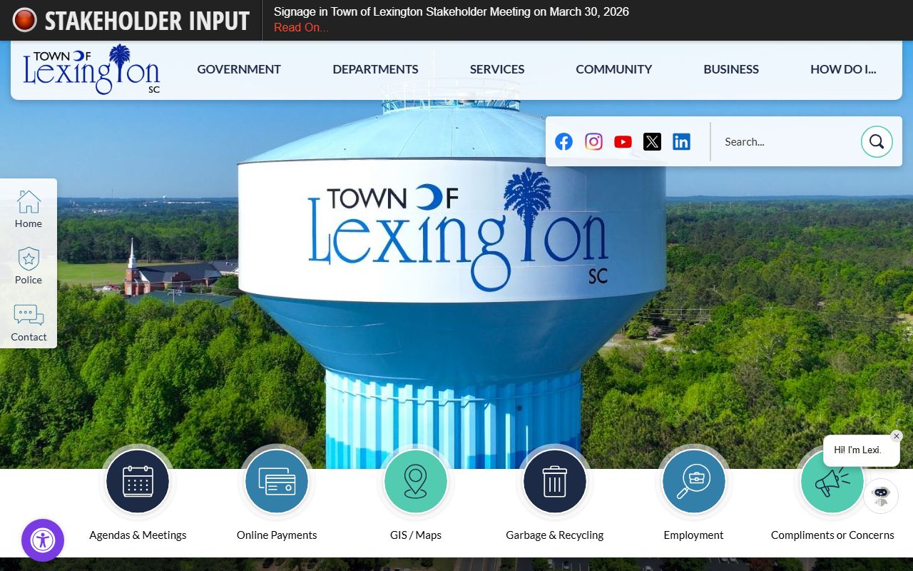 Town of Lexington South Carolina website for property records and local government services