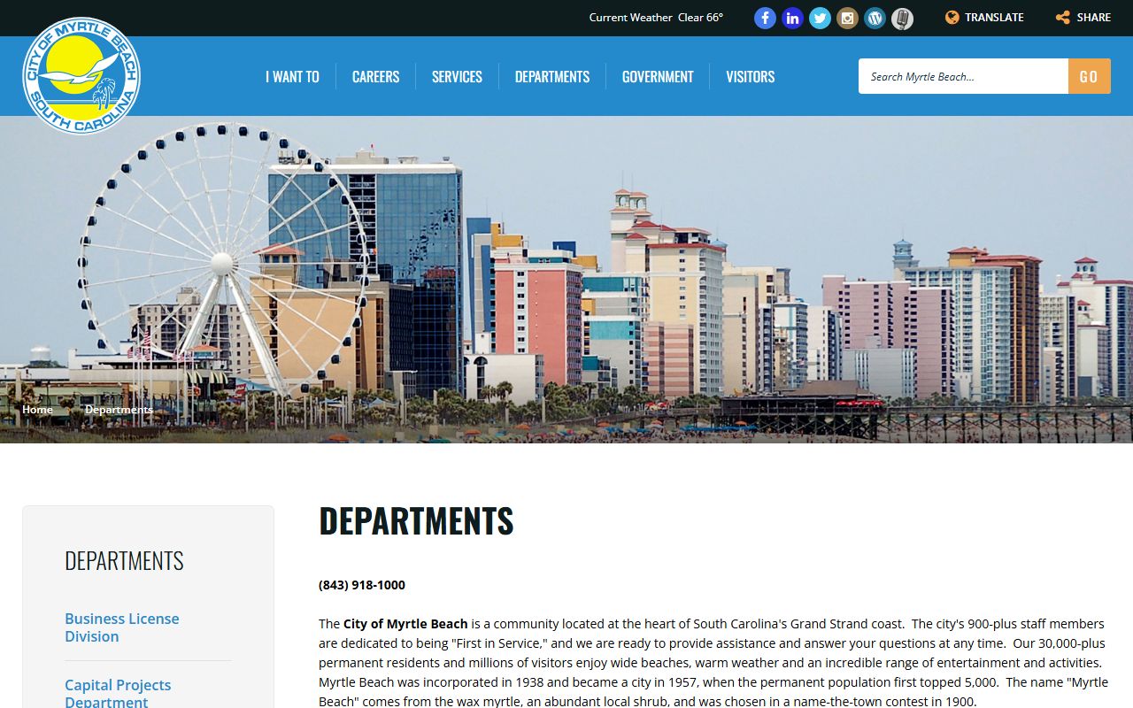 Myrtle Beach city departments page for permits and development records