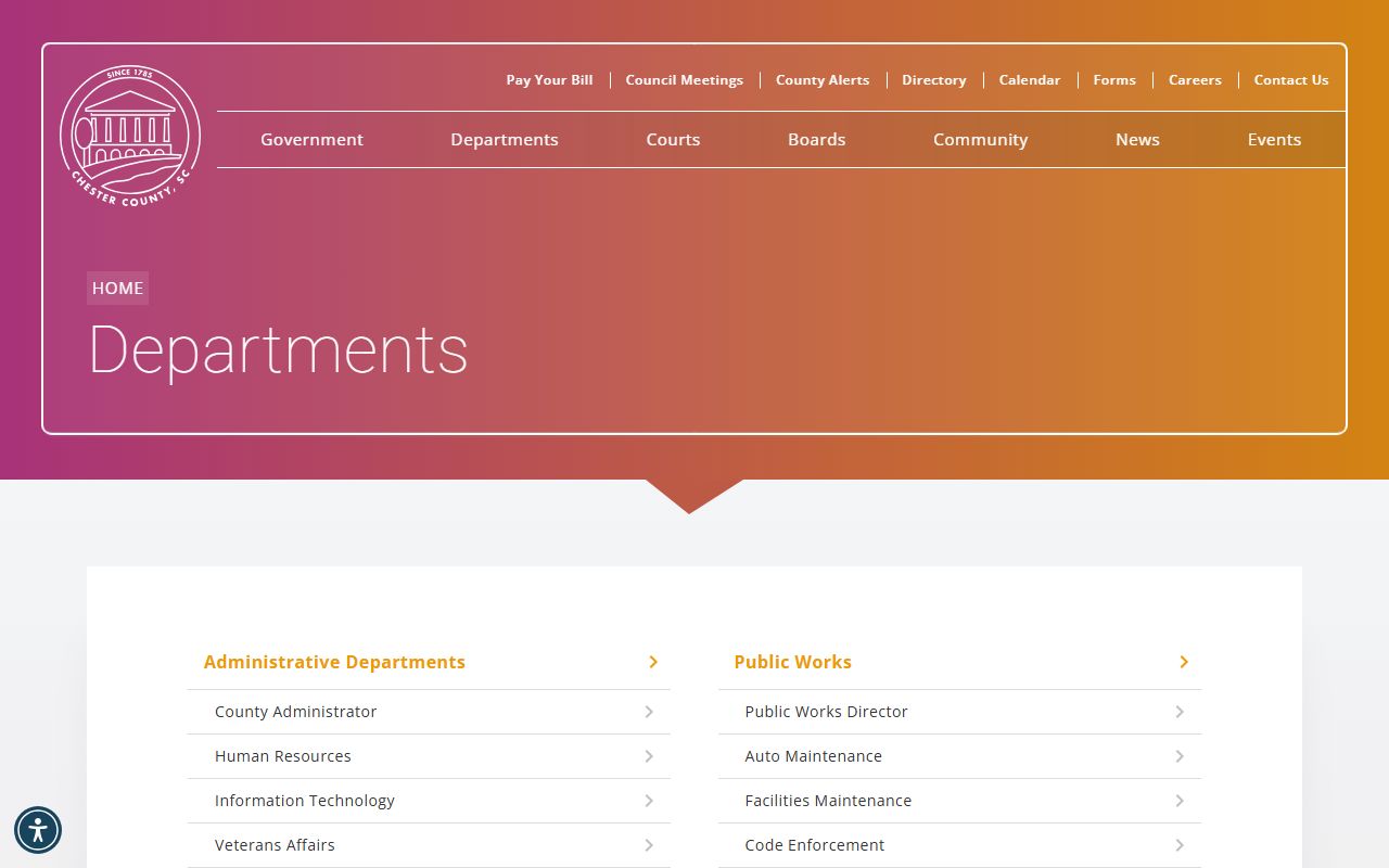 Chester County departments page for property records