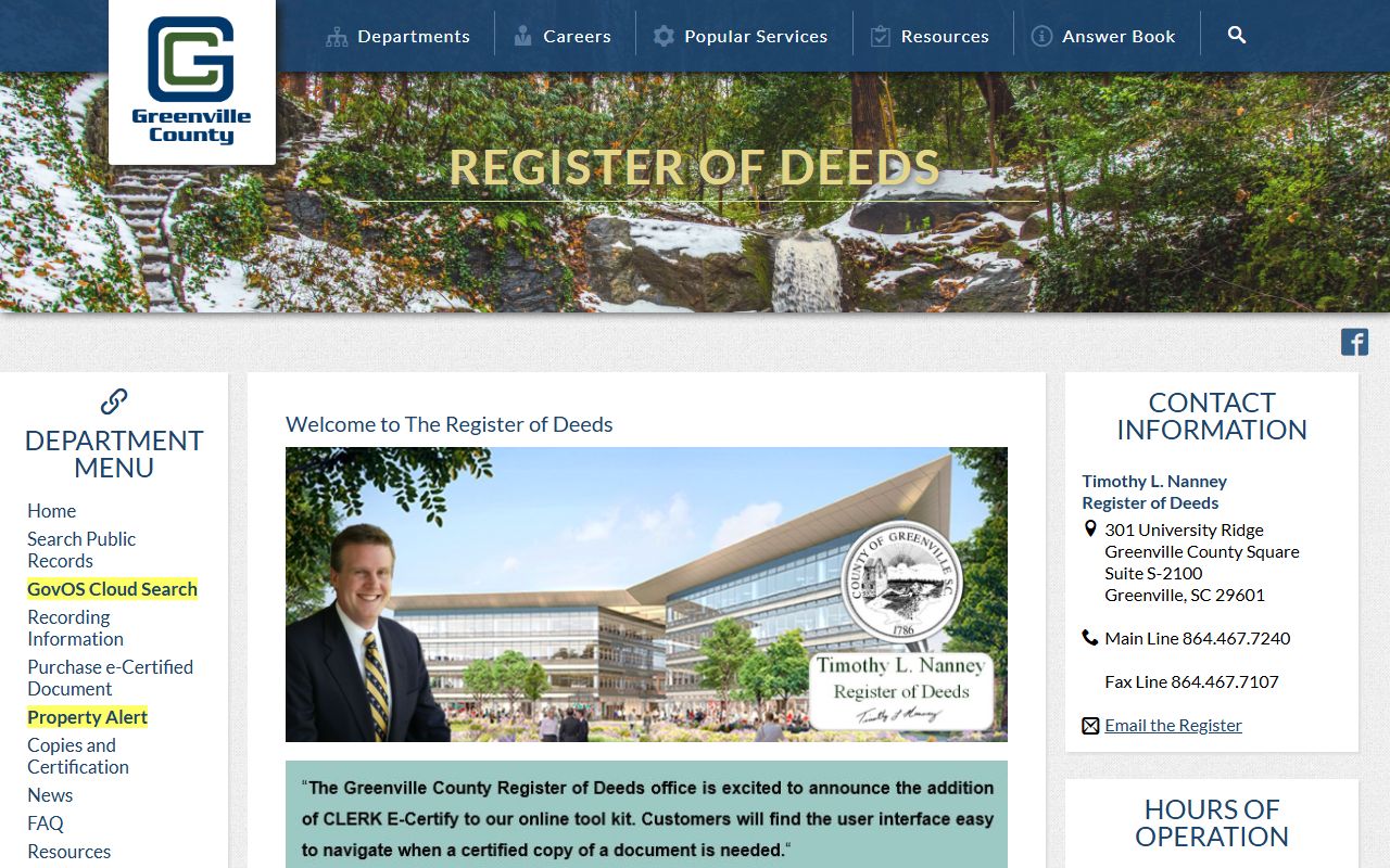 Greenville County Register of Deeds website for searching property records online