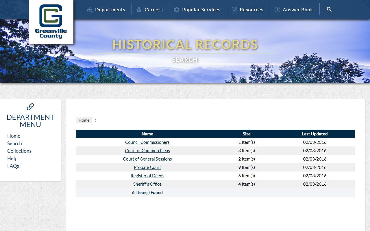 Greenville County historical records search for property records dating back to 1786