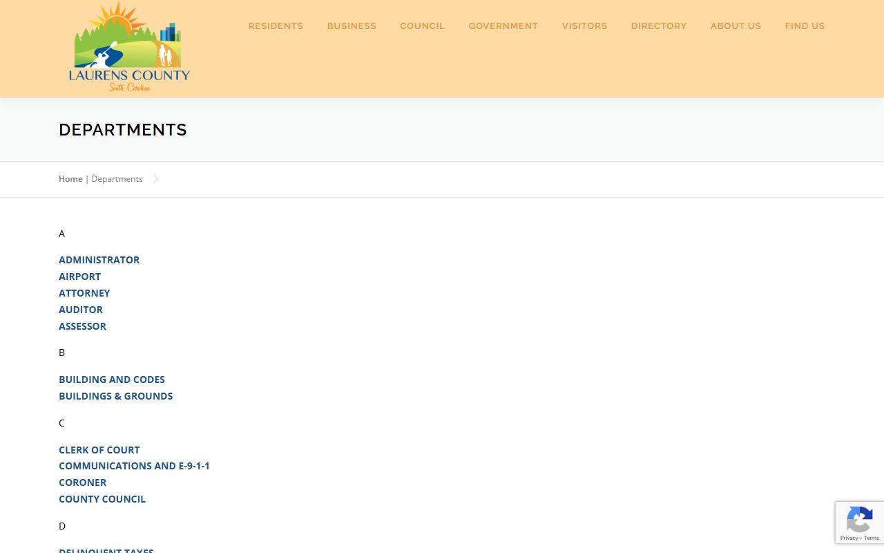 Laurens County departments page at laurenscounty.us listing property records services