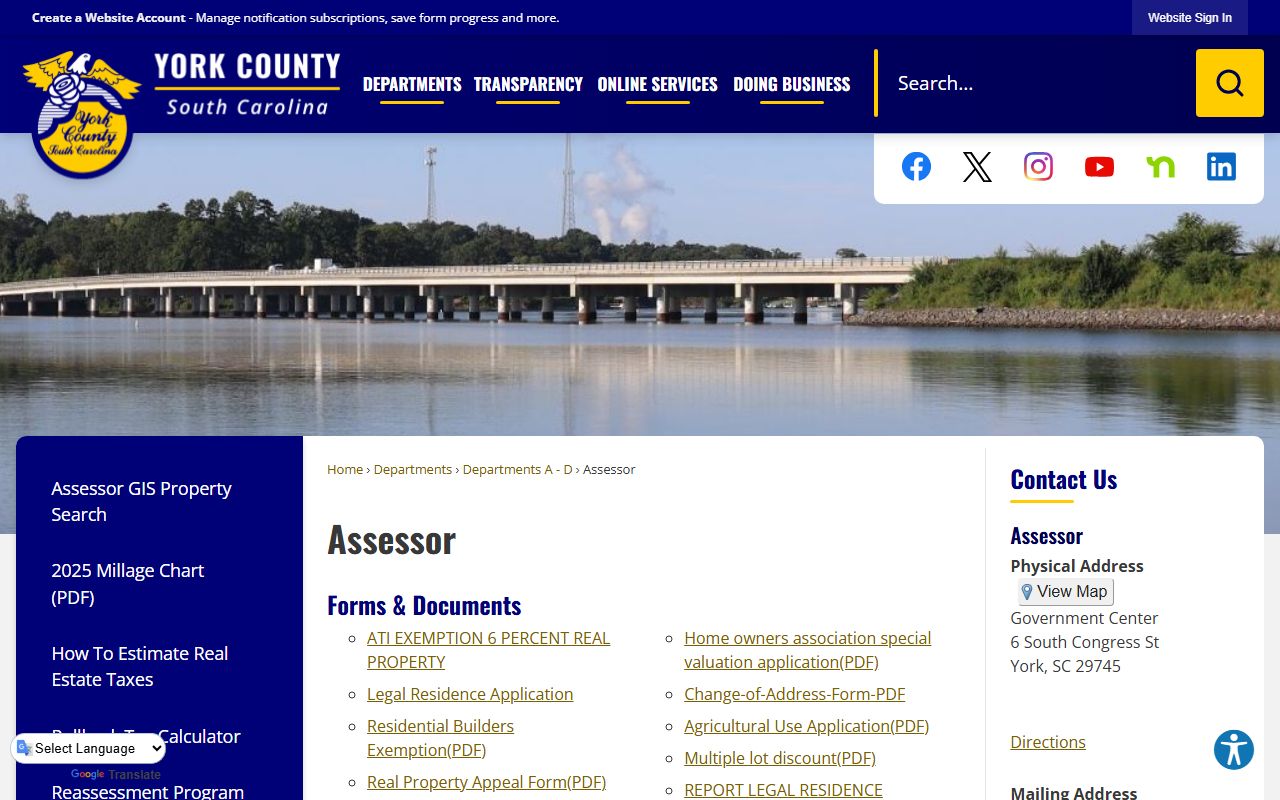 York County Register of Deeds website for property records in York, SC