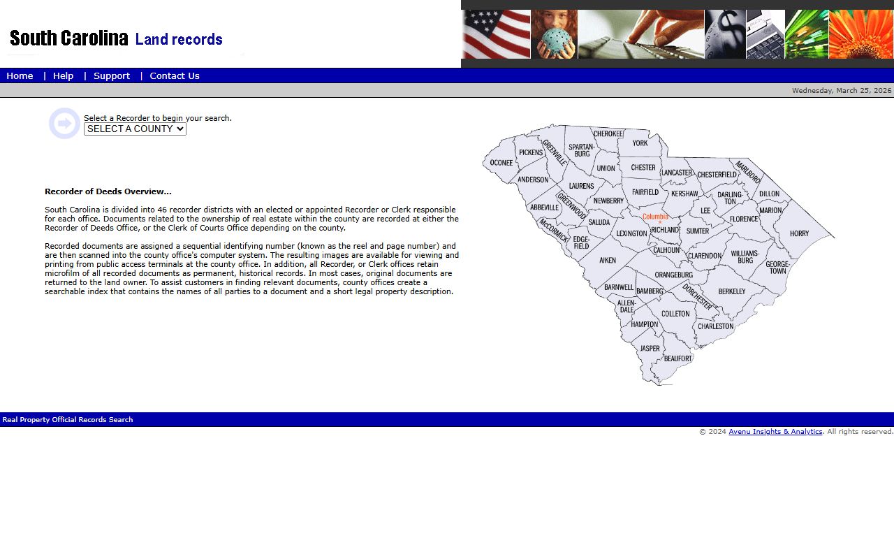 South Carolina property records SC Land Records statewide portal search page